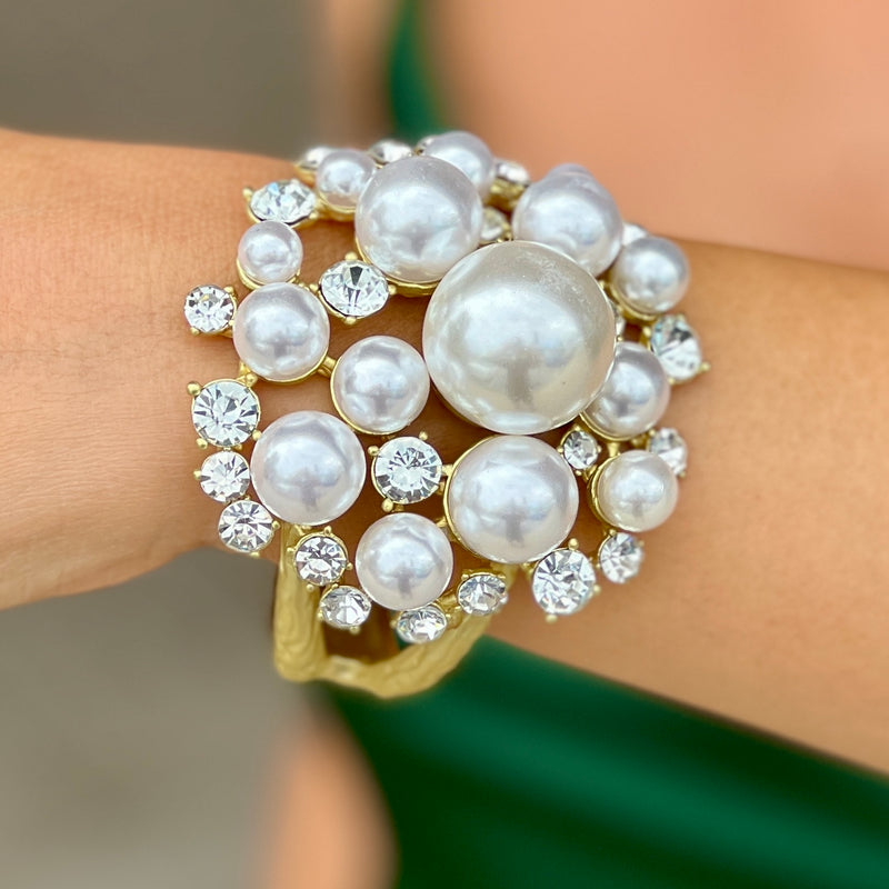 Multi Pearl With Crystal Gold Bracelet