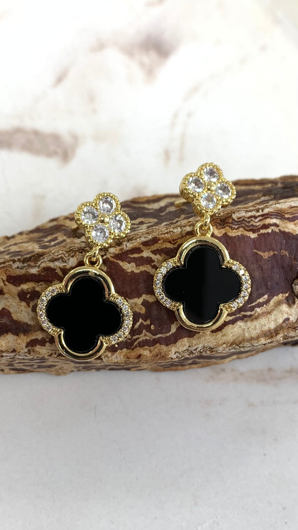 Black Clover Zirconia Gold Earrings