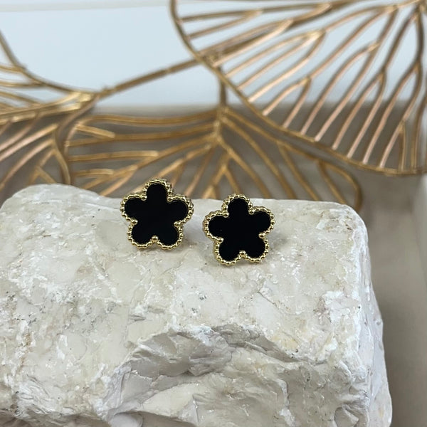 Black Flower Gold Earrings