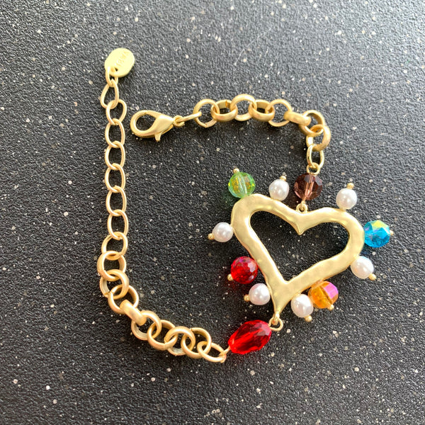 Colorful Heart Gold Bracelet