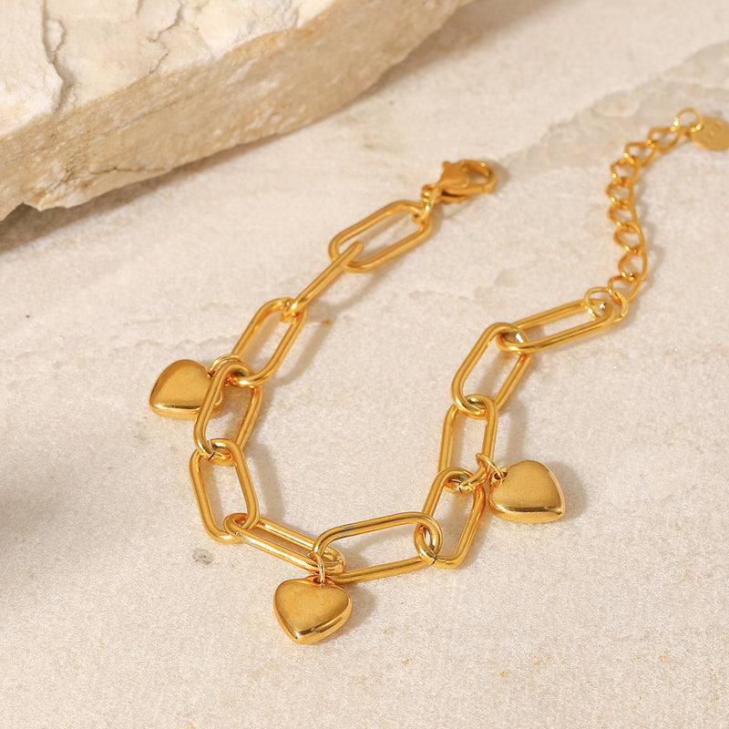 Link Chain 3 Heart Gold Bracelet