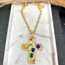 Cross Multicolors Gold Necklace