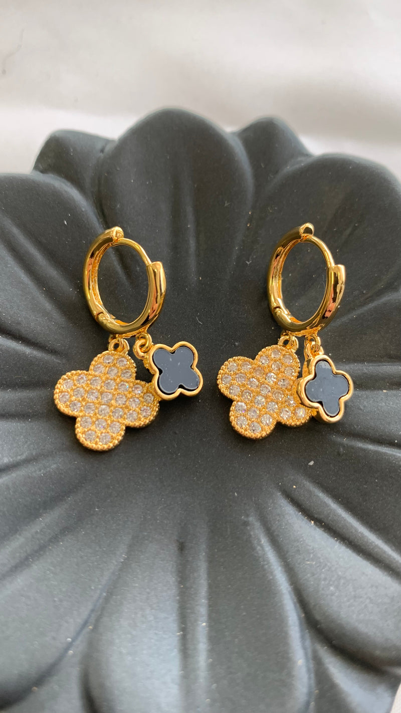 Zirconia and Black Clover Earrings