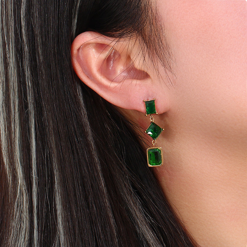 Multi Shape Green Quartz Gold Earrings