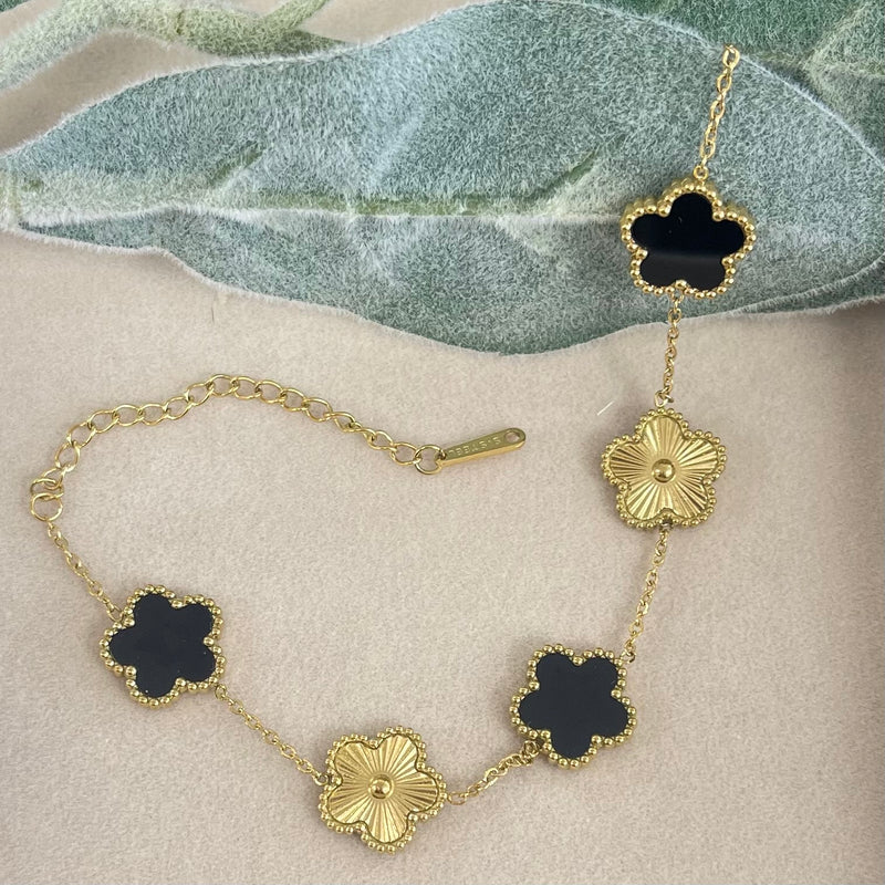 Black and Gold Flowers Bracelet