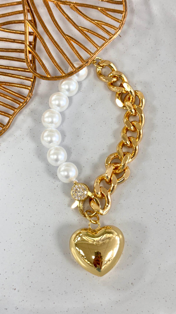 Half Chain Pearl Gold Bracelet