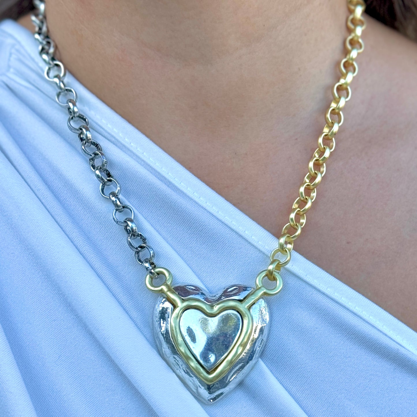 Two tone Heart Necklace