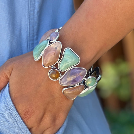 Colorful Acrylic Silver Bracelet