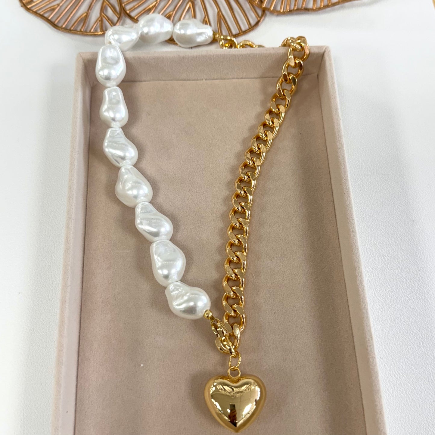 Half Chain Pearl Gold Necklace