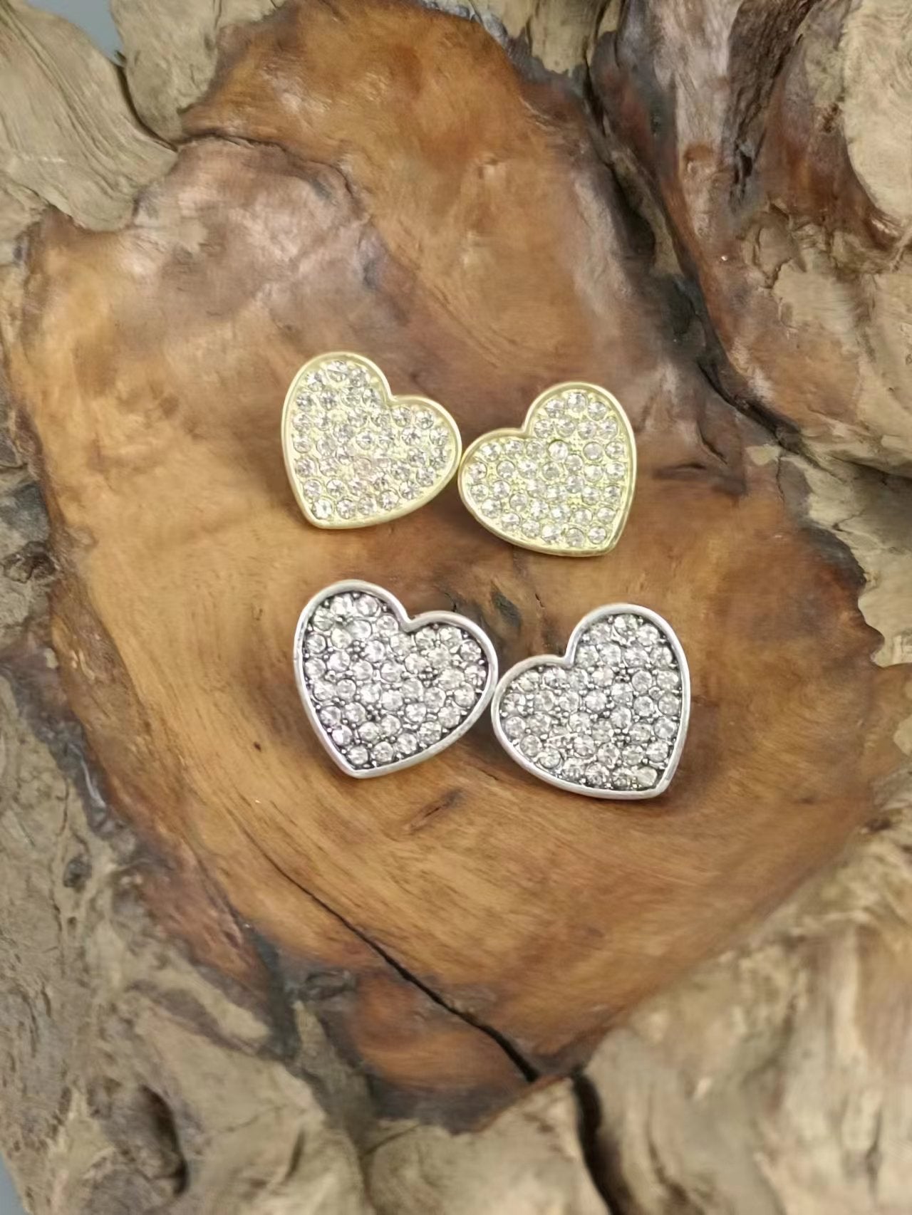 Crystal Heart Gold Earring