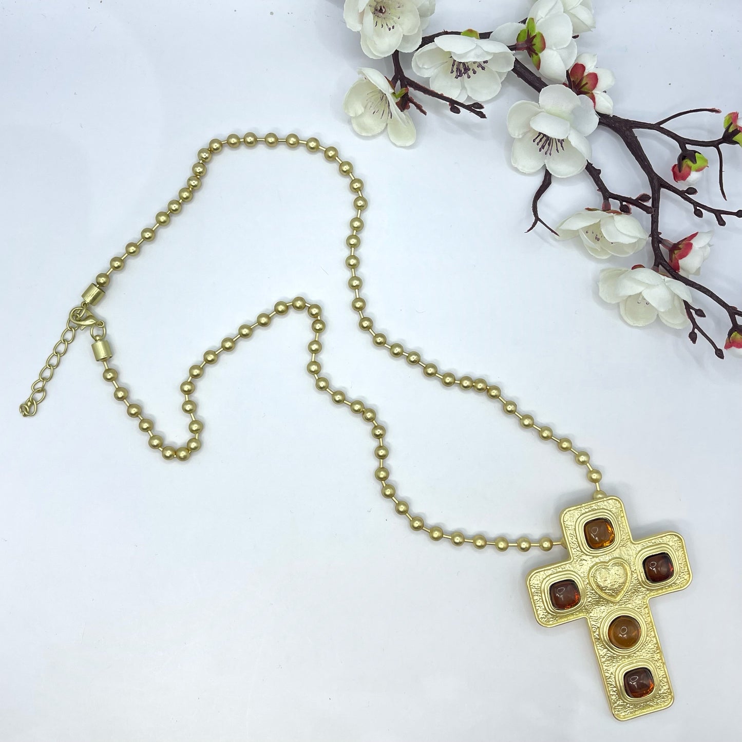 Amber Cross Gold Necklace