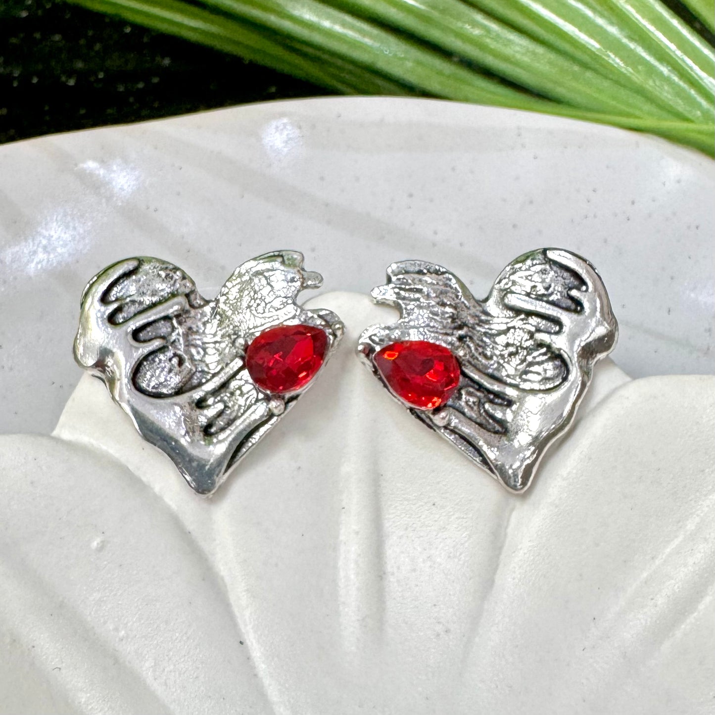 Red Quartz Heart Silver Earrings