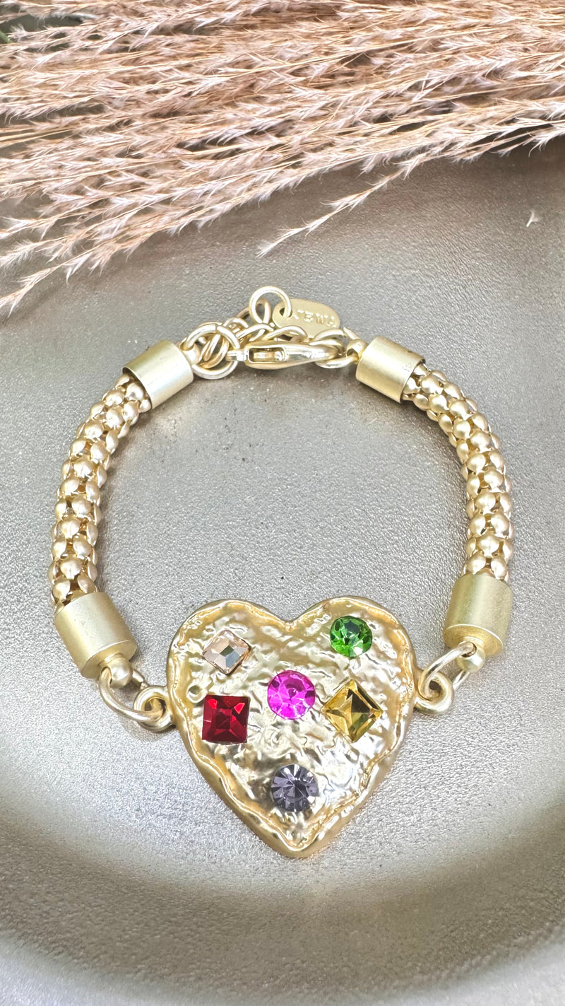 Multi Color Quartz Heart Gold Bracelet