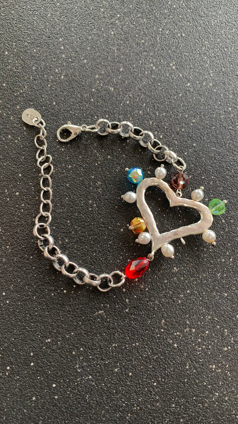 Colorful Heart Silver Bracelet