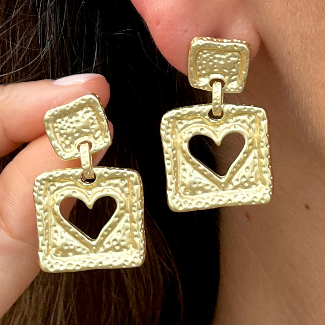 Hammered Gold Heart Earrings