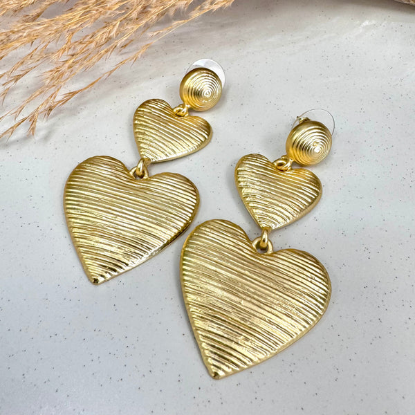 Striped Heart Gold Earrings