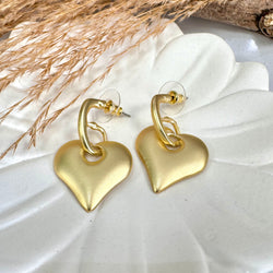 Heart Pendant Hoop Gold Earrings