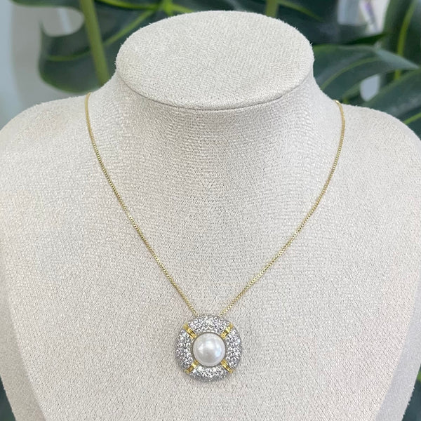 Two Tone Pearl Crystal Necklace