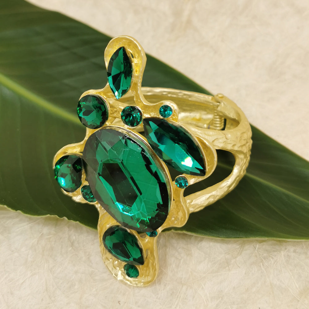 Floral Green Quartz Gold Cuff