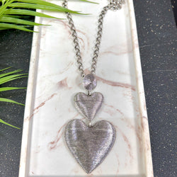 Striped Heart Silver Necklace