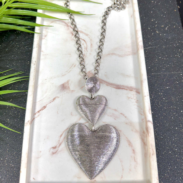 Striped Heart Silver Necklace