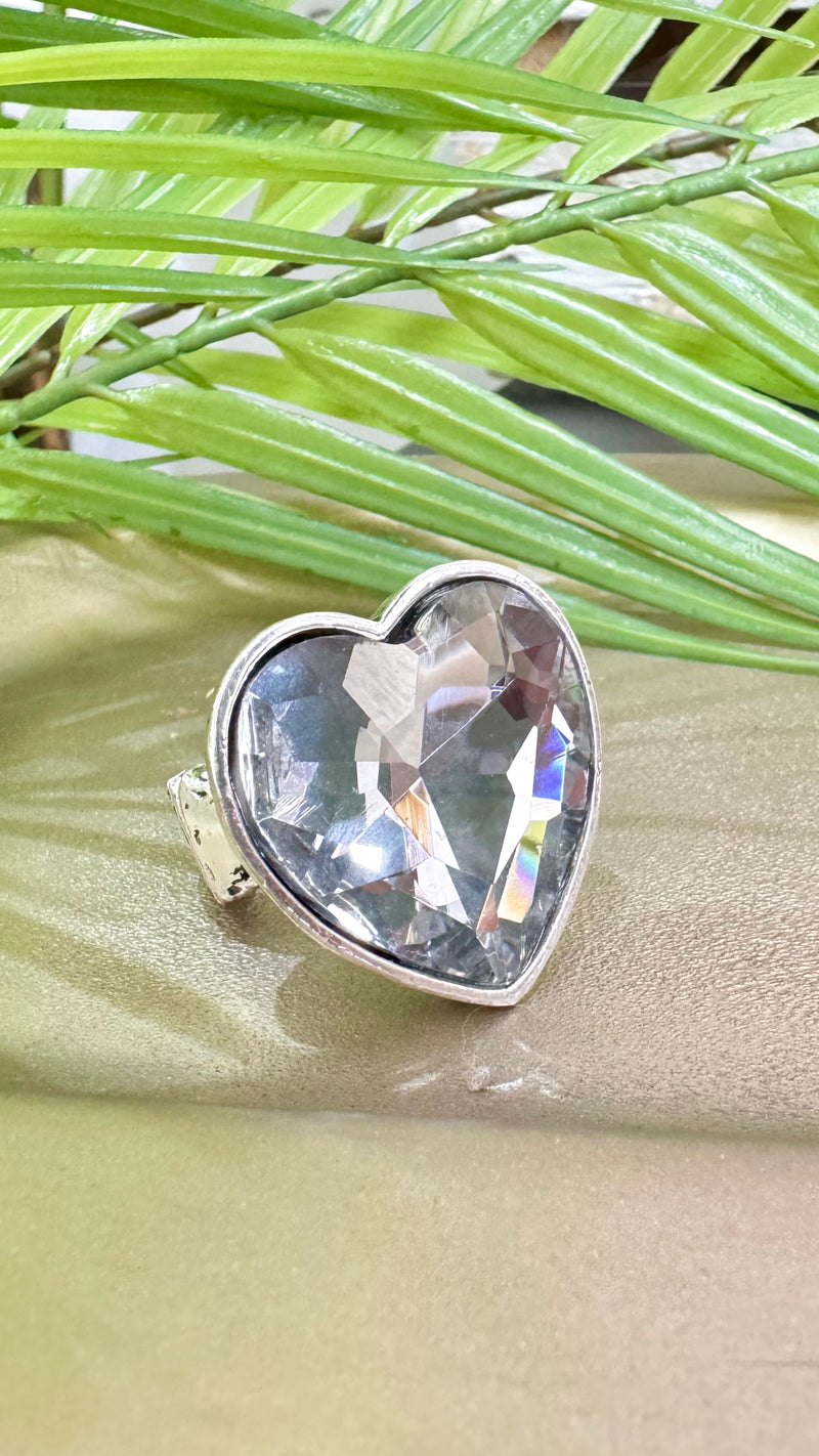 Gem Stone Heart Silver Ring