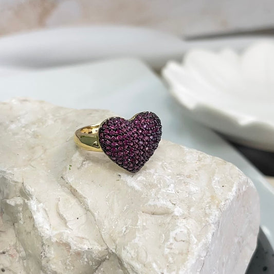 Fuschia Heart Gold Ring