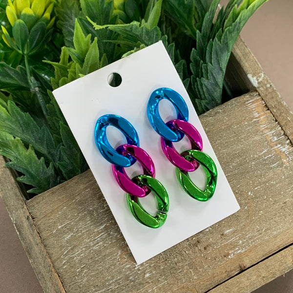 Shiny Multicolors Link Chain Earrings