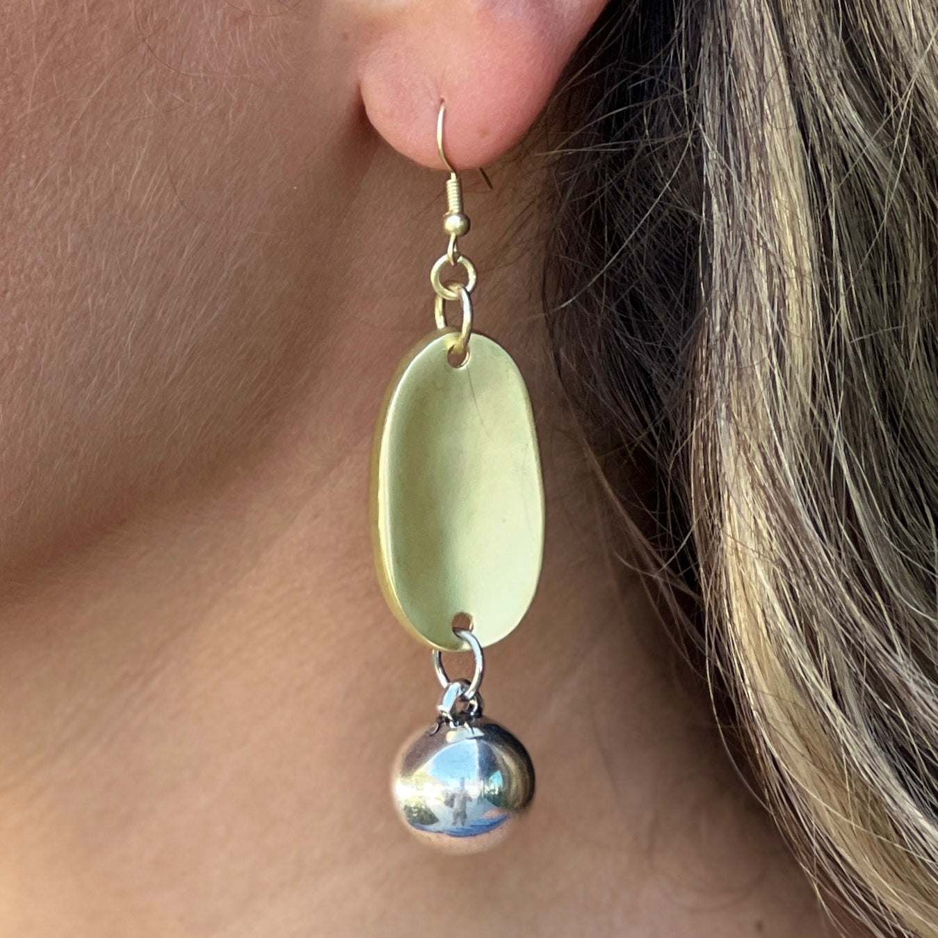 Two Tone Oval Ball Earrings