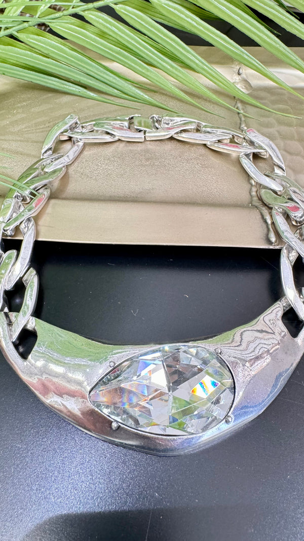 Clear Stone Choker Silver Necklace