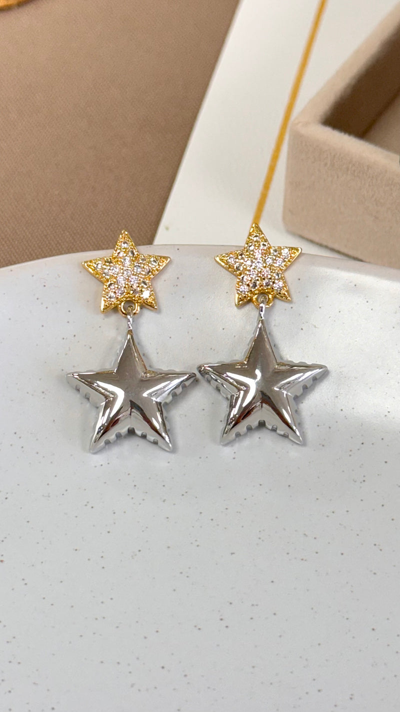 Two Tone Star With Quartz Earrings