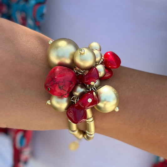 Mix Spheres Gold And Red Bracelet