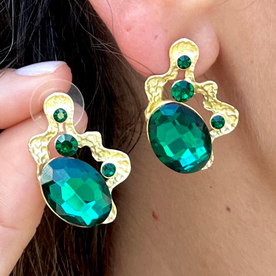 Floral Green Quartz Gold Earring