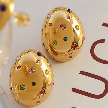 Ovals Multicolors Zirconia Gold Earrings