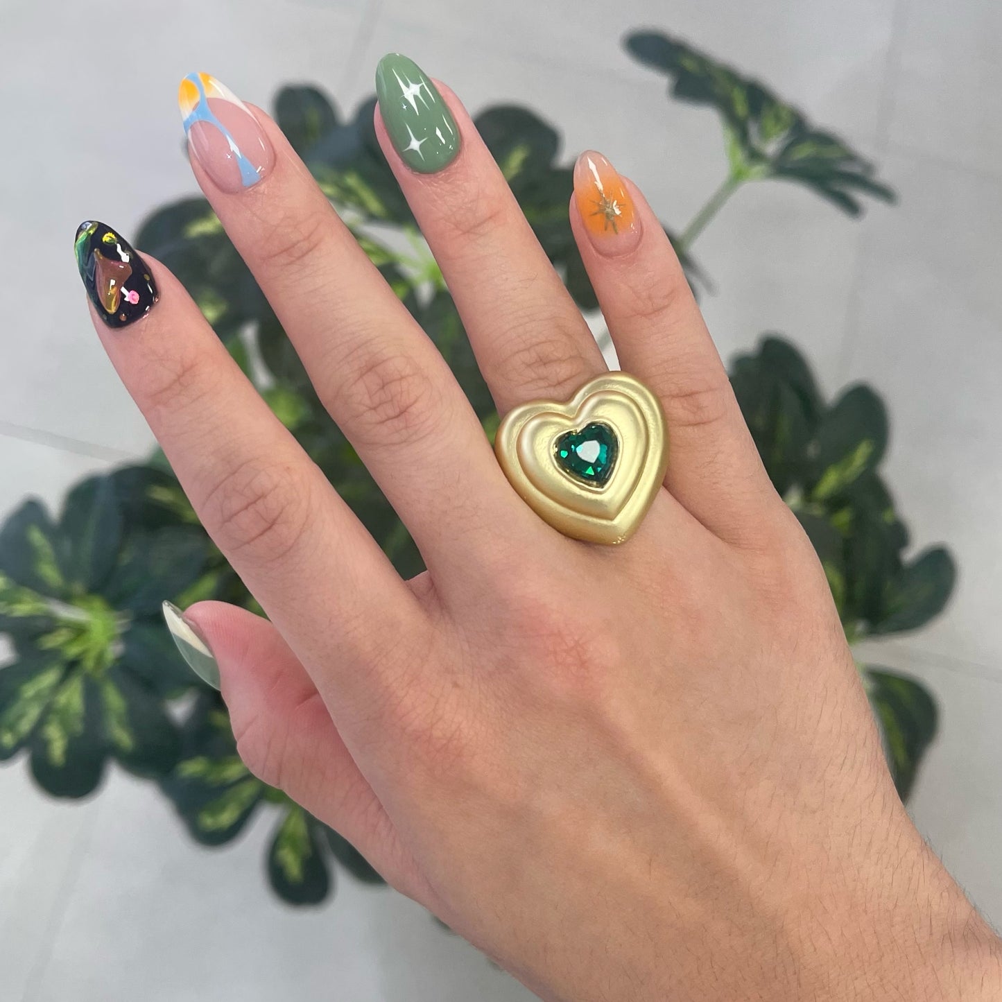 Emerald Heart Gold Ring