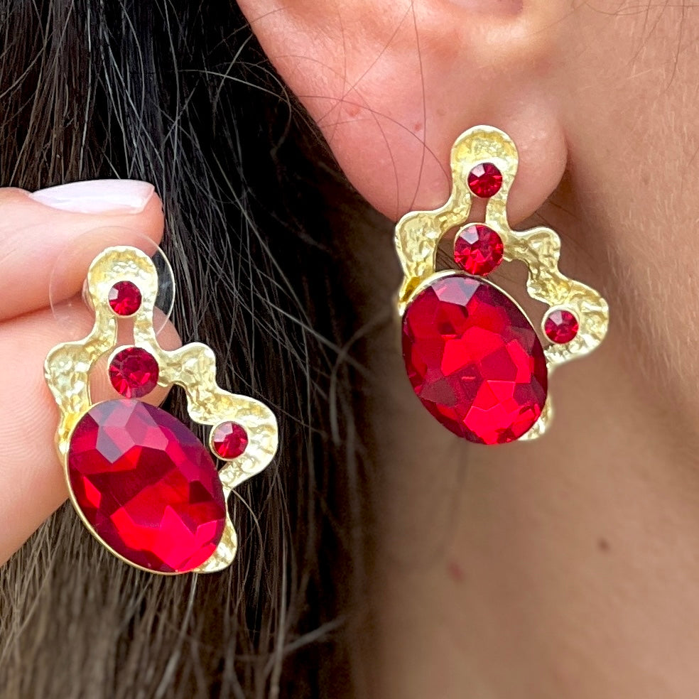 Floral Red Quartz Gold Earring