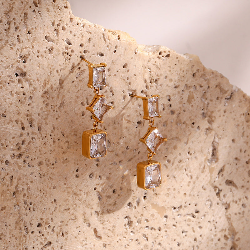 Multi Shape Clear Quartz Gold Earrings