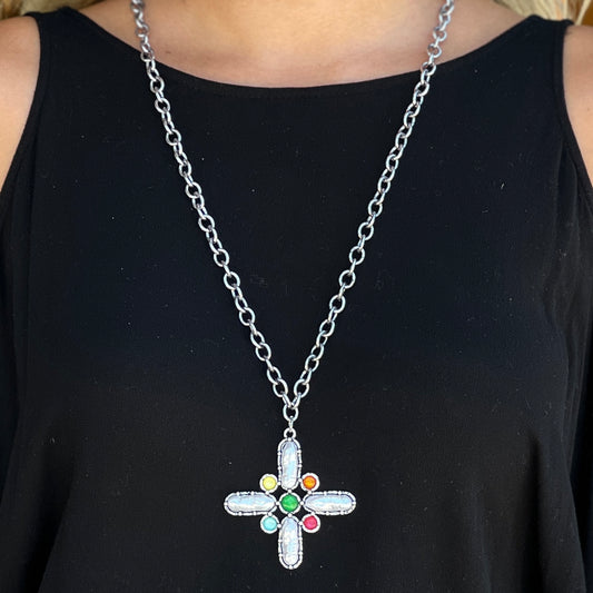 Pearl Cross Silver Necklace