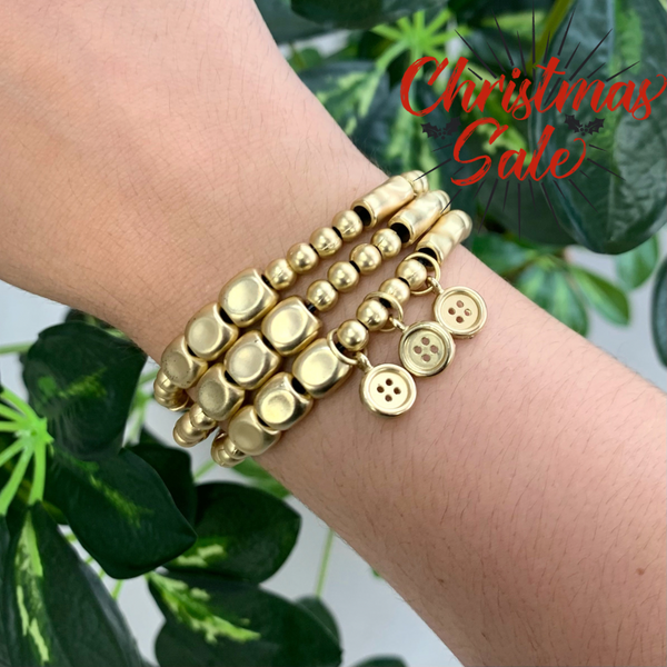 Gold Bracelet With Balls and Three Small Buttons
