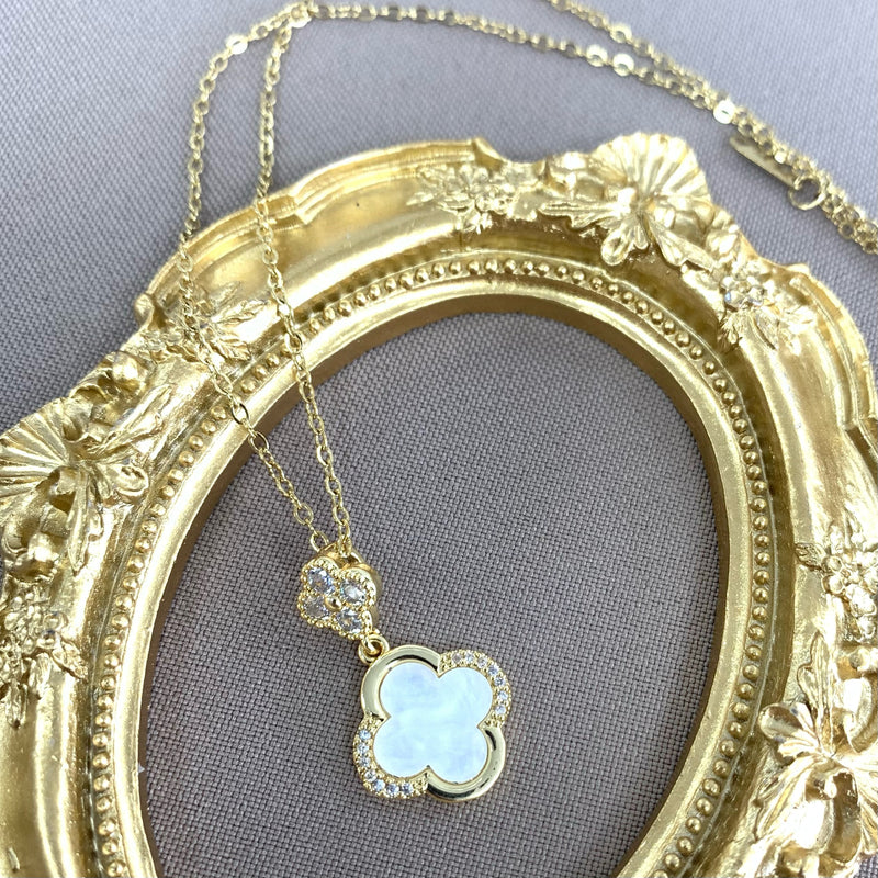 White Clover Zirconia Gold Necklace