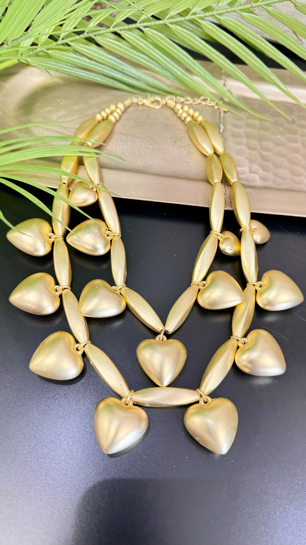 Bubble Heart With Stick Gold Necklace