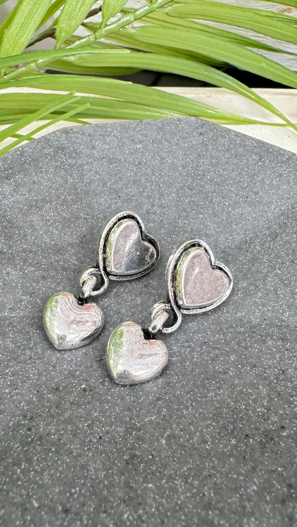 Small Double Heart Silver Earrings