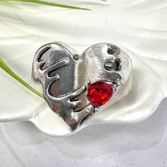 Red Quartz Heart Silver Ring