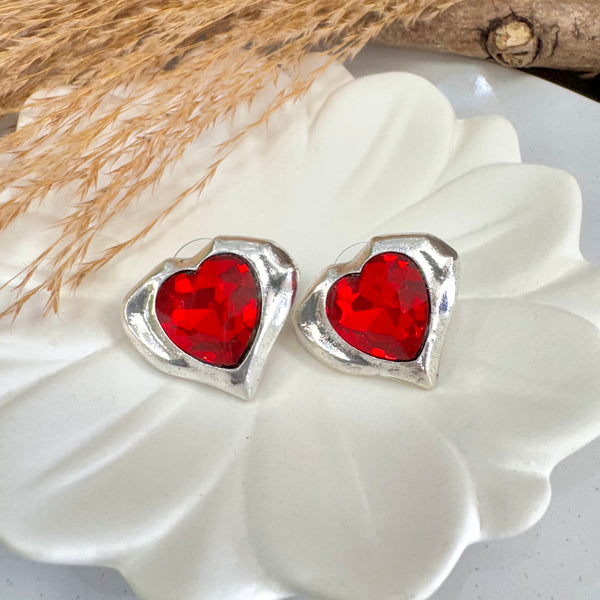 Wave Red Quartz Heart Silver Earrings