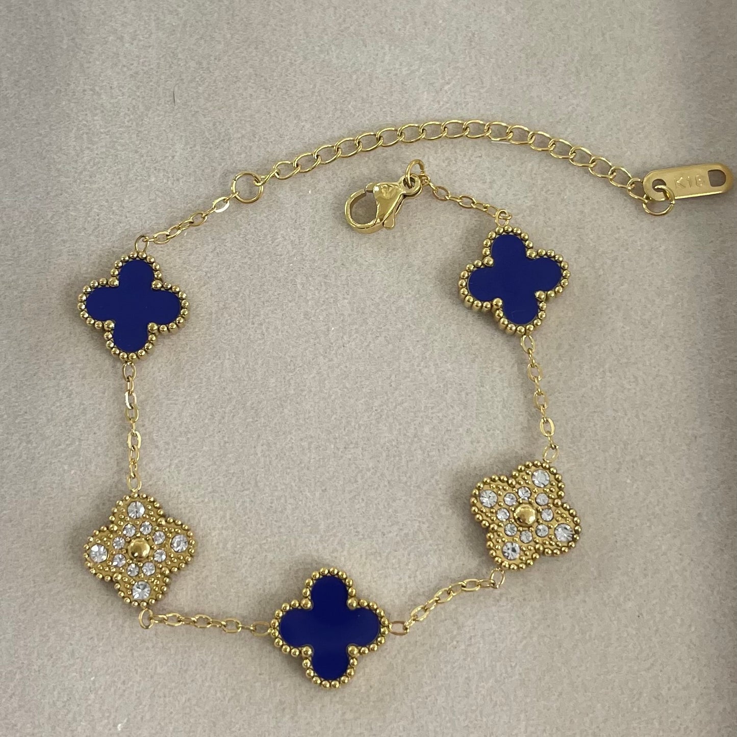 Blue And Zirconia Clover Gold Bracelet