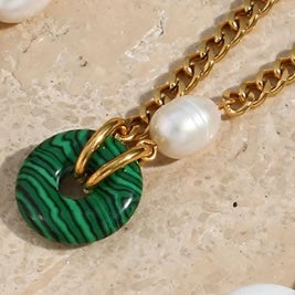 Green Hoop Gold Necklace