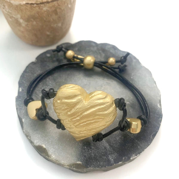 Heart With Beads Gold Plated Bracalet