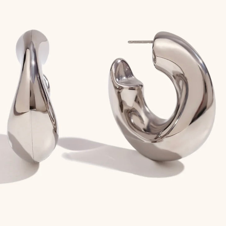 Bold Half Moon Silver Earring