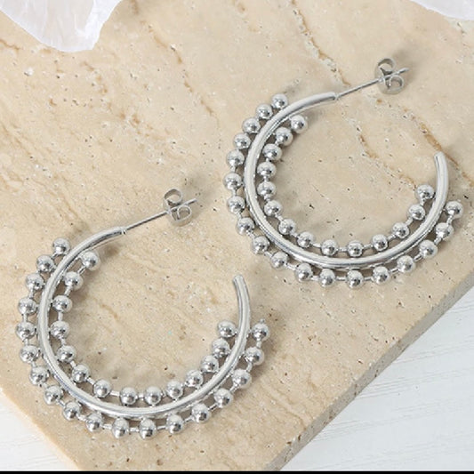 Multi Balls Hoop Silver Earrings