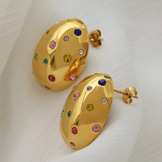 Ovals Multicolors Zirconia Gold Earrings